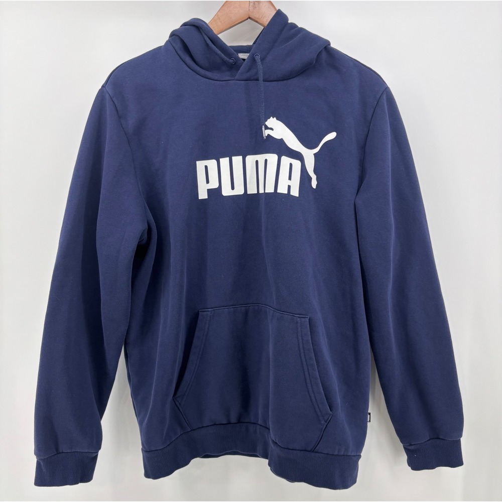 Puma Men's Essentials Big Logo Hoodie Large Navy Blue Pullover
